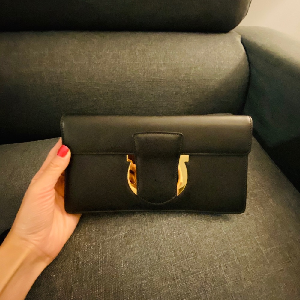 Salvatore Ferragamo black Gancini Leather clutch